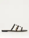 Valentino Rockstud Caged Leather Flat Slide Sandals In Black