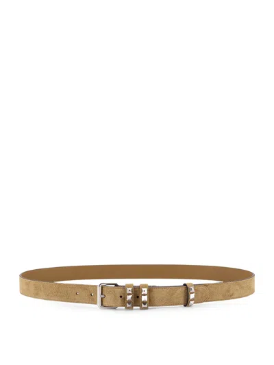 Valentino Garavani Flaneuse Suede Belt With Iconic Studs In Brown