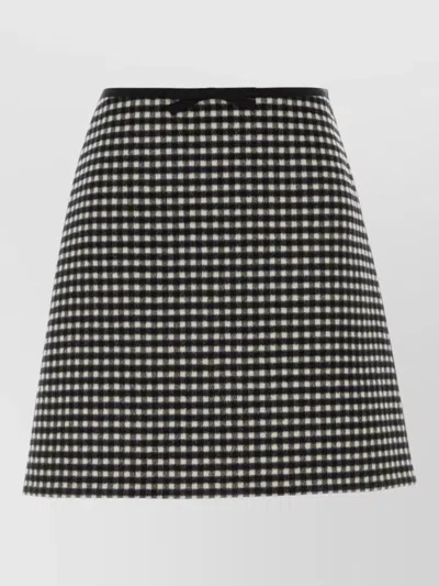 Valentino Flannel Mini Skirt Check Pattern High Waist In Black