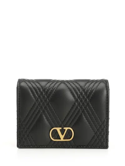 Valentino Garavani Flap French Wallet | Quiltie 67 | Nappa Deluxe/a.brass Logo Wallets Black