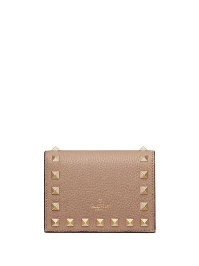 Valentino Garavani Valentino Flap French Wallet Rockstud In Brown