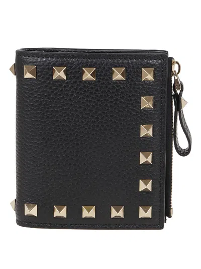Valentino Garavani Flap French Wallet Rockstud In Black