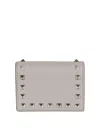 Valentino Leather Rockstud Flap Card Holder In Grey