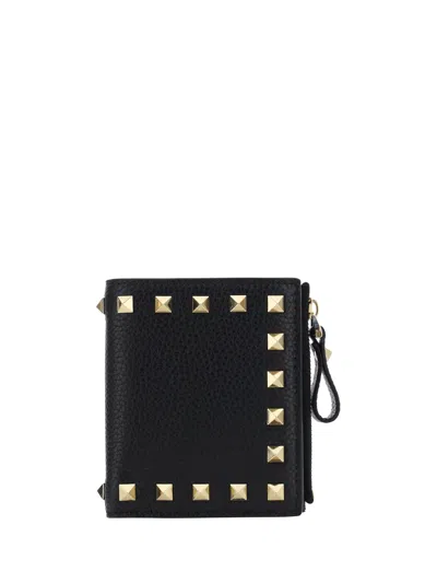 Valentino Garavani Flap French Wallet | Rockstud | Vitello In Nero