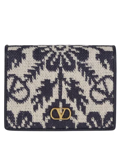 Valentino Garavani Flap French Wallet Vlogo Signature In Ayn Avorio Blue Dark Sapphire