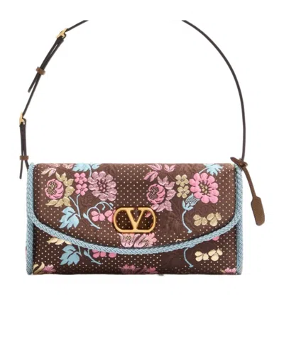Valentino Garavani Flap Handbag In Multicolor/tobacco Brown/cloud Blue