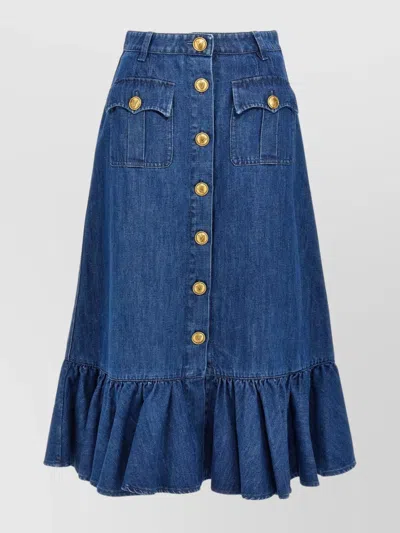 VALENTINO FLARED HEM DENIM SKIRT