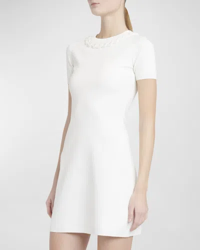 Valentino Flared Knit Mini Dress With Chain Detail In Ivory