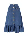 Valentino Garavani Blue Denim Cotton Skirt In Blue