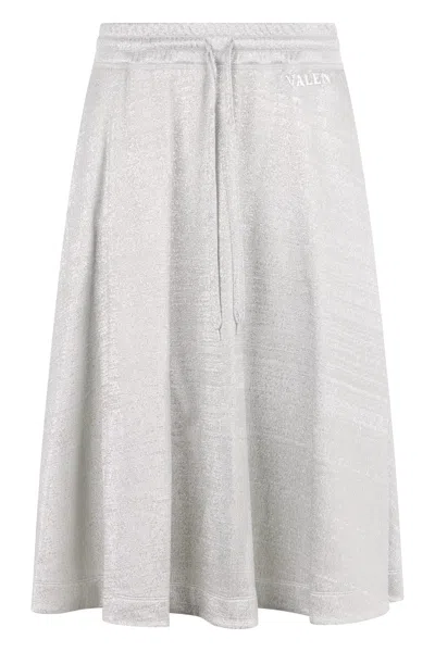 Valentino Flared Midi Skirt In Silver