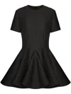 Valentino Short-sleeve Velvet Flared Mini Dress In Black