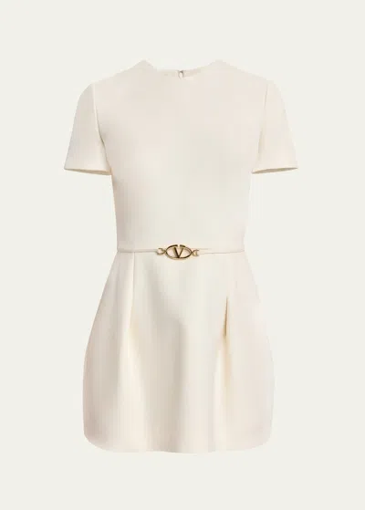 Valentino Flared Mini Dress With Logo Belt In Ivory