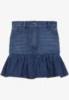 Valentino Ruffled Hem Skirt With Pockets And Belt Loops In Blue