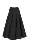 Valentino Flared Wool-silk Crepe Midi Skirt In Black  