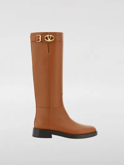 Valentino Garavani Vlogo Bold Edition Leather Knee Boots In Tabak