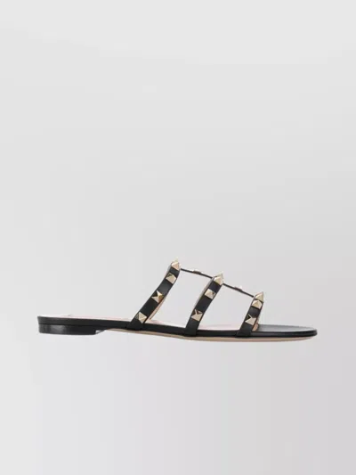 Valentino Garavani Flat Leather Sandals Gold-tone Studs