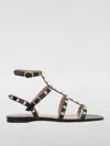 Valentino Garavani Rockstud Flat Calfskin Sandal With Straps Woman Black 41.5 In Black