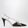 Valentino Garavani Bowow Slingback Pumps In Moirè Fabric 85mm Woman Black/silver/antique Gold 42 In Black
