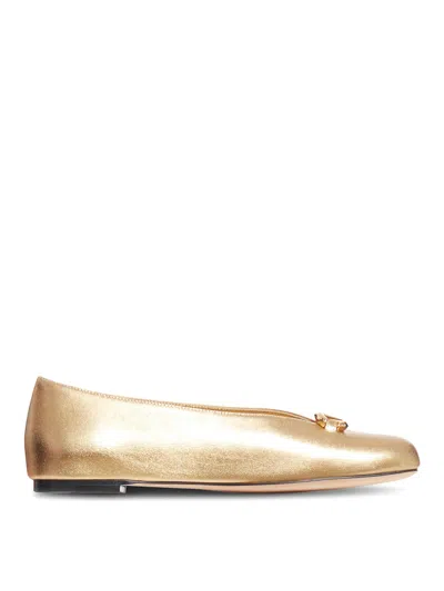 Valentino Garavani Vlogo Signature Ballerina Shoes In Gold