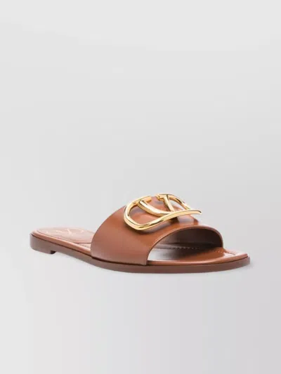 Valentino Garavani Flat Sole Open Toe Leather Sandals In Brown