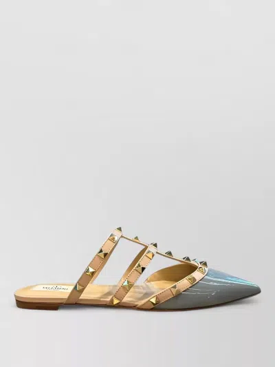 Valentino Garavani Flat Sole Pointed Toe Studded Strap Mules In Multi