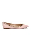 Valentino Pointed Toe Studded Trim Ballerina Shoes In Nude