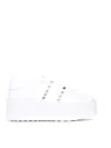 Valentino Garavani Flatform Rockstud Untitled Trainer In Calfskin And Wool Woman White 39 In Blanco
