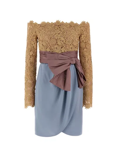 Valentino Garavani Fleur A Jours Flower Mix Dress In Brown