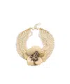 Valentino Garavani Fleur Lumineuse Necklace In Metal Enamel Pearls And Fabric Woman Gold/ivory/cream In Gold/ivory/cream/multicolored Beige