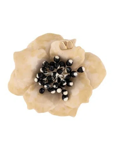 Pre-owned Valentino Garavani Fleur Lumineuse Vlogo Brooch In Black/neutrals