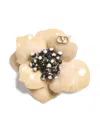 Valentino Fleur Lumineuse Vlogo Brooch In Neutral