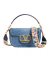 Valentino Garavani Logo Plaque Denim Shoulder Bag In Blue