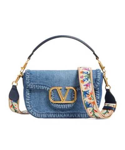 VALENTINO GARAVANI VALENTINO GARAVANI LOGO PLAQUE DENIM SHOULDER BAG
