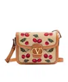 Valentino 9t05 Cherry-jacquard Raffia And Leather Cross-body Bag In Nude