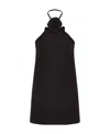 Valentino Wool & Silk Crepe Rose H/neck Mini Dress In Black
