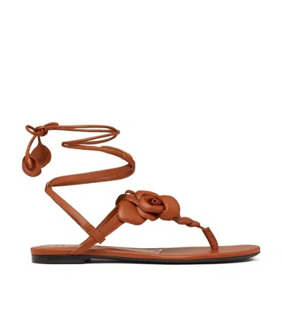 VALENTINO GARAVANI FLORAL APPLIQUÉ LEATHER SANDALS