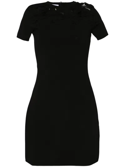 Valentino Knit Mini Dress With Floral Embroidered Neckline In Black