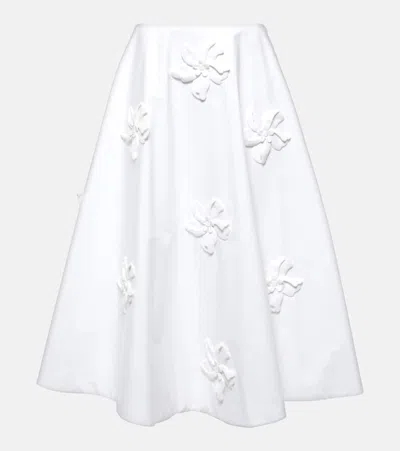 Valentino Floral-appliqué Cotton Poplin Midi Skirt In White