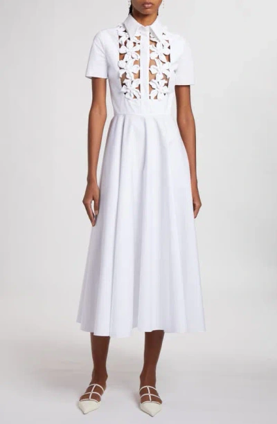 Valentino Floral Appliqué Cotton Poplin Shirtdress In Bianco