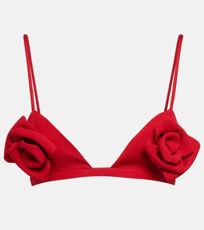 Valentino Floral-appliqué Crêpe Couture Bra Top In Red