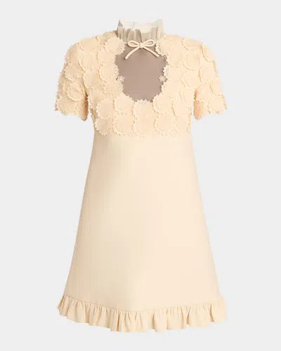 Valentino Floral Applique Crepe Mini Dress In Nude