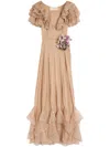 Valentino Belted Ruffled Embellished Silk-georgette Gown In Rosa