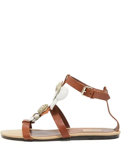 Pre-owned Valentino Garavani Floral-appliqué Flat Sandals
