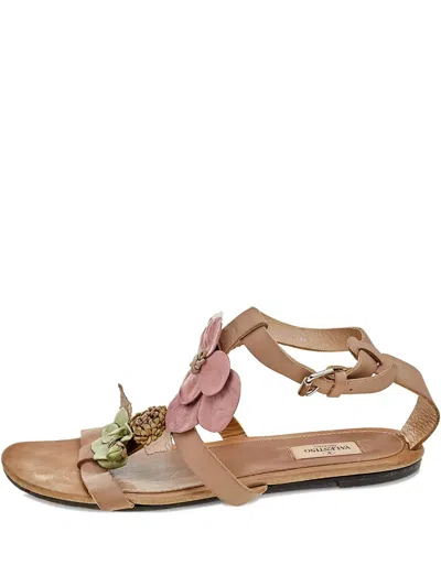 Pre-owned Valentino Garavani Floral-appliqué Leather Sandals