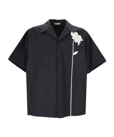 Valentino Floral-appliqué Twill Shirt In Black