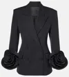 Valentino Floral-appliqué Virgin Wool Grisaille Blazer In Schwarz