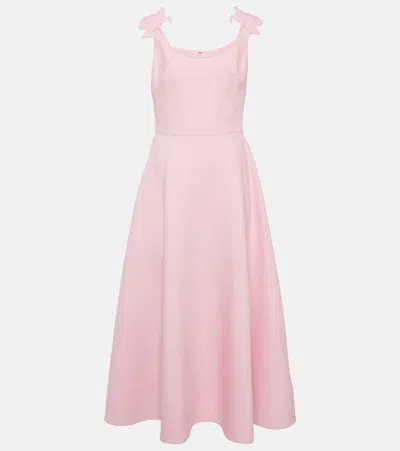 Valentino Floral-embroidered Wool-blend Midi Dress In Pink