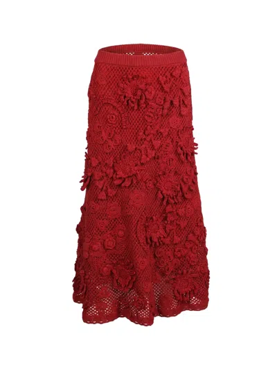 Valentino Floral Appliquéd Skirt In Red
