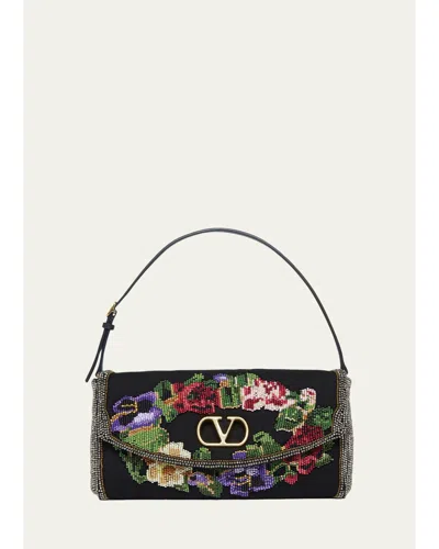 Valentino Garavani Floral Beaded Shoulder Bag In Multicolor