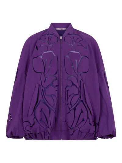 Valentino Floral Bomber Jacket In Purple